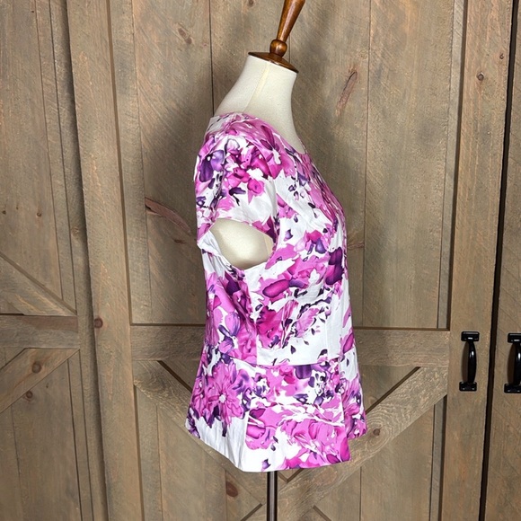 Boston Proper pink floral peplum blouse Size 14 - Picture 3 of 11